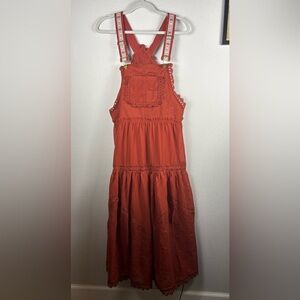 Rust Orange Sleeveless Dress with Lace Details